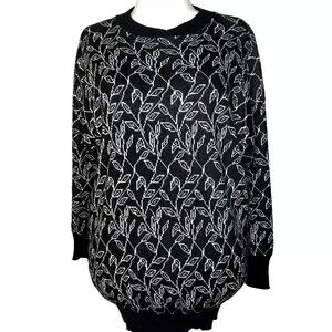 Kinetic NY Women Sweater Wool Blend Black Leaf Vines Dark Cottage 90s Whimsigoth